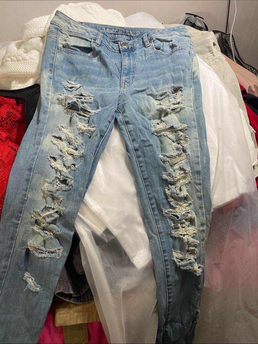 American Eagle Outfitters Light Blue Ripped Skinny Jeans